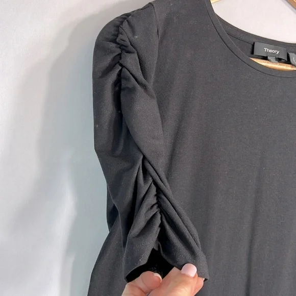 Theory Black-Rubric Gathered Sleeve Dress Size S - Picture 4 of 6